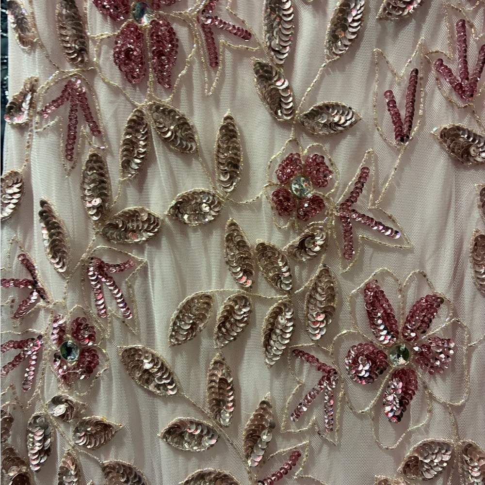 Adrianna Papell Elegant Pink Embroidered Evening Gown - Picture 11 of 13
